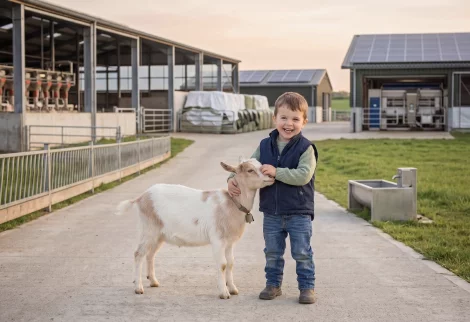 Jongetje poseert trots met zijn geit
