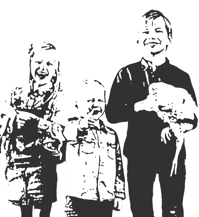 Drie kinderen poseren met dieren